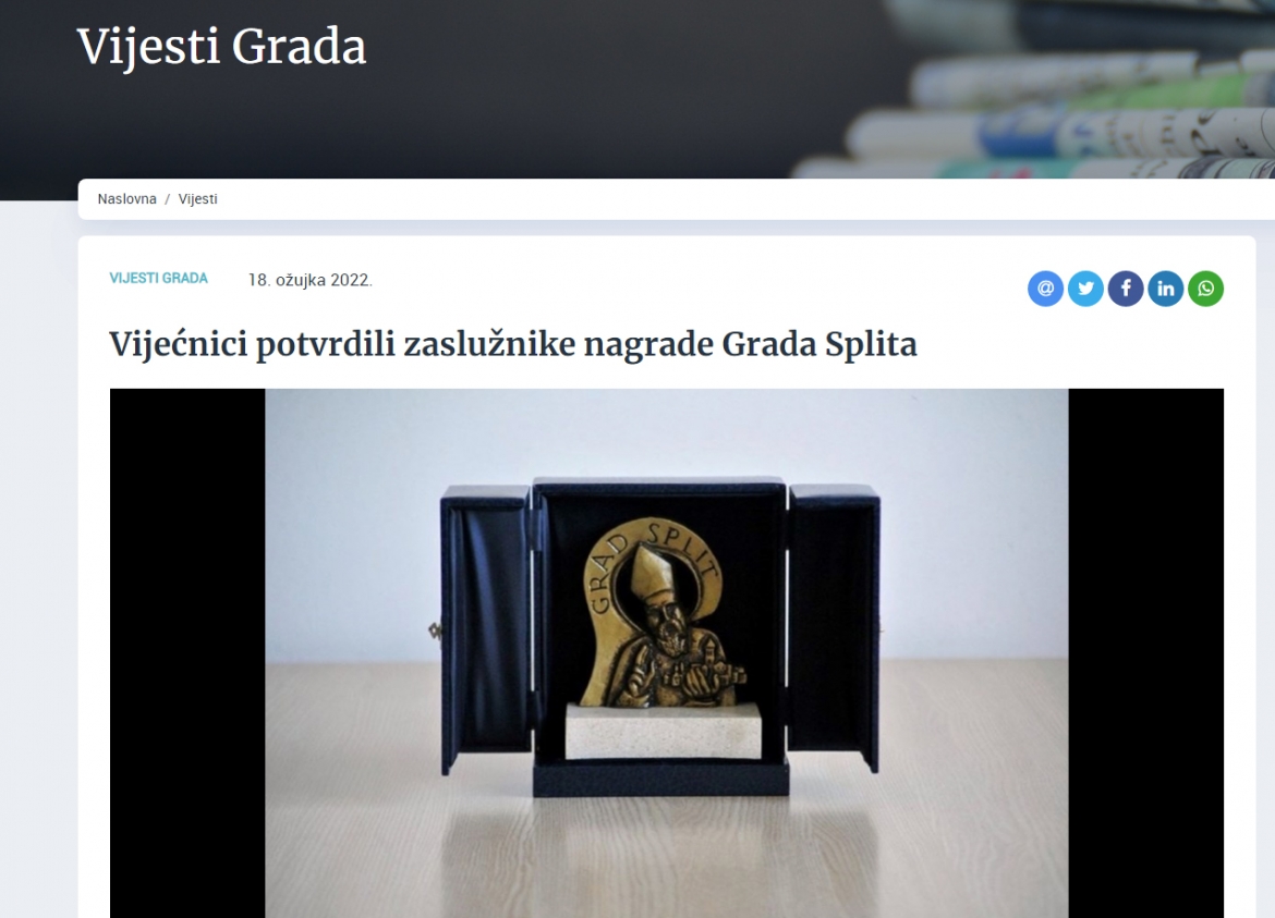 Predsjedniku Eminu Sarajliću - osobna nagrada Grada Splita za 2021. godinu!